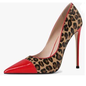 FSJ Red Sexy Leopard Printed Dress Shoes Pointy Toe High Heels Pumps